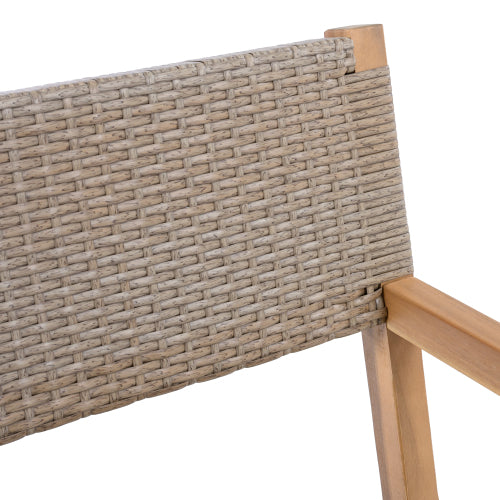 Outdoor Dining Chairs Set of 2, Light Teak Acacia Wood Frame and Multi Light Brown PE Wicker, Ideal for Patios, Gardens