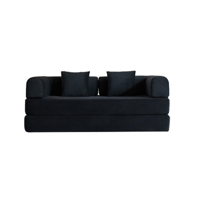 Corduroy Convertible Sleeper Sofa-Bed Fixed-Shape Metal-Frame Floor Lounge Couch with Cylindrical Pillow No-Assembly
