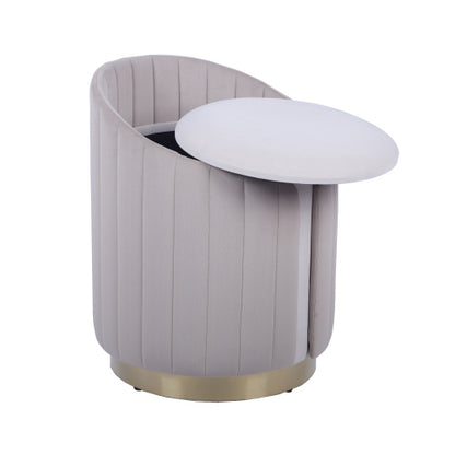 Taupe Two-Toned Storage Ottoman Vanity Stool, Velvet Tufted Seat, 265 LBS Capacity 15.5 inchx15.5 inchx19.25 inchH