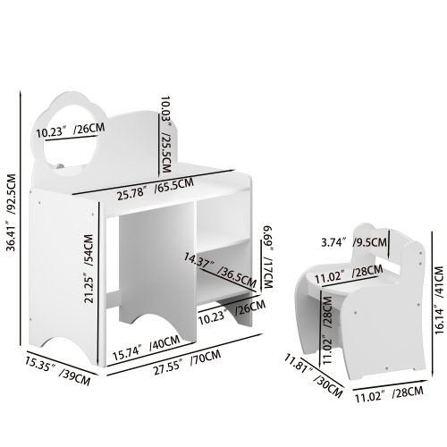 Kids Vanity Table with Mirror and Chair, Wooden Children's Dressing Makeup Desk with Storage Shelves, Playroom Bedroom, White