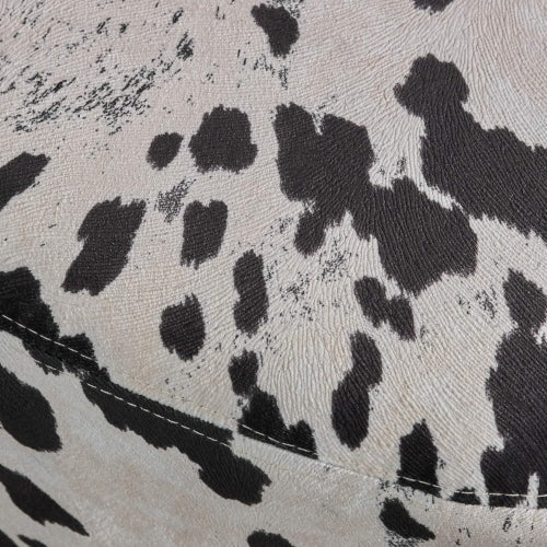 Black & White Cow Shaped Animal Ottoman, Fabric Footstool with Velvet Horns & Natural Birch Legs for Indoor & Outdoor Decor