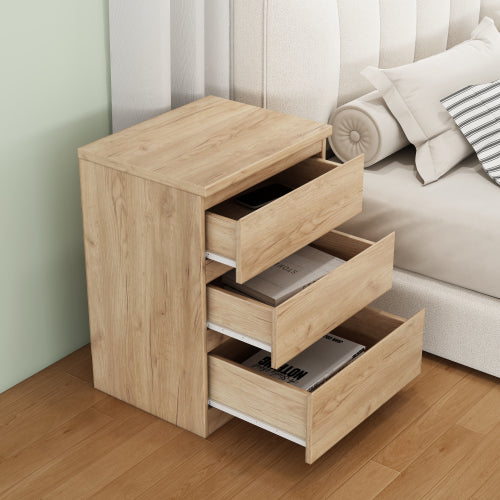 19.7-Inch Natural 3 Drawer Nightstand with Handle-Free Design