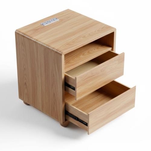 20inch Modern Nightstand with 2 Drawers And Shelves Solid Wood Night Stand with Charger Station Mid Century Bedside Table Curved Wood Side Table for Bedroom Living room