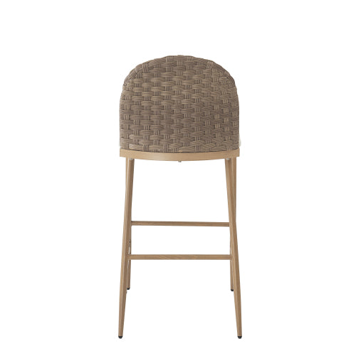 29.5inch Farmhouse Barstools Set of 2,Upholstered  Armless Iron Counter Stools with rattan Backrest for Kitchen Dining Island Table,Brown+Beige