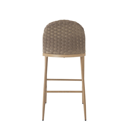 29.5inch Farmhouse Barstools Set of 2,Upholstered  Armless Iron Counter Stools with rattan Backrest for Kitchen Dining Island Table,Brown+Beige