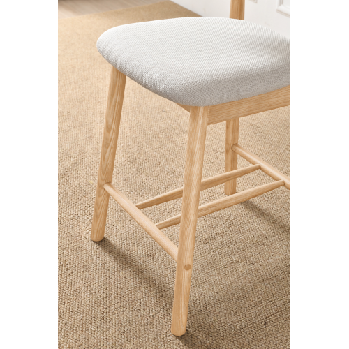 Solid Ash Wood Counter Stools with Upholstered Seats, Set of 2, Oak