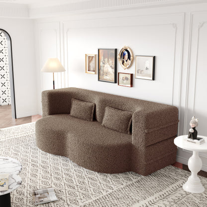 Brown Convertible Sherpa-Fleece Full-Size Floor Sofa-Bed 15 inch  Height with 2 Pillows No-Assembly