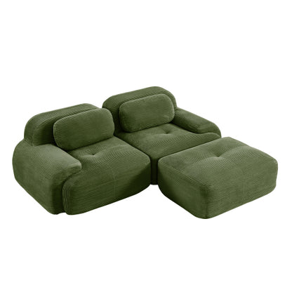 82-Inch Olive Green Corduroy L-Shaped Modular Sectional Sofa Curved Armrest