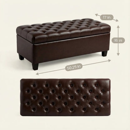 50.25inch  Storage Ottoman Bench - Brown Storage Bench End of Bed with Safety Hinges, Footrest Stool for Living, Dining Room, Entryway and Hallway