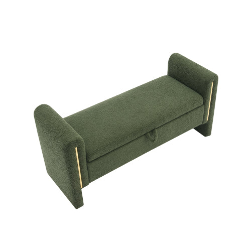 Modern Teddy Bed End Bench with Arms and Storage,Upholstered Large Foot Rest Stool, Comfy Window Vanity Bench for Living Room,Bedroom,Dorm,Coffee Table,Teddy Olive Green