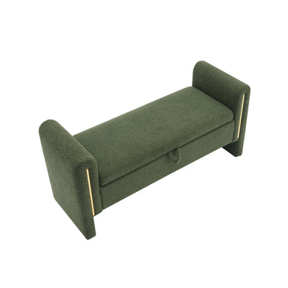 Modern Teddy Bed End Bench with Arms and Storage,Upholstered Large Foot Rest Stool, Comfy Window Vanity Bench for Living Room,Bedroom,Dorm,Coffee Table,Teddy Olive Green