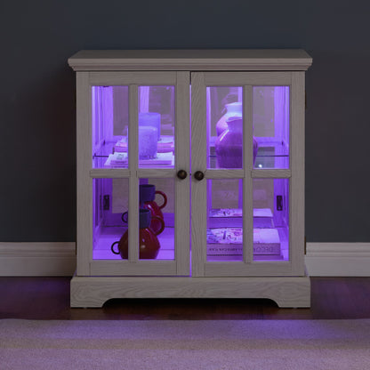 White Retro 7-Color Bluetooth LED Lattice Glass Display Cabinet