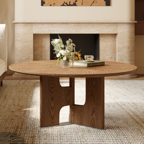 31.5inch  Round Ash Wood Veneer Coffee Table