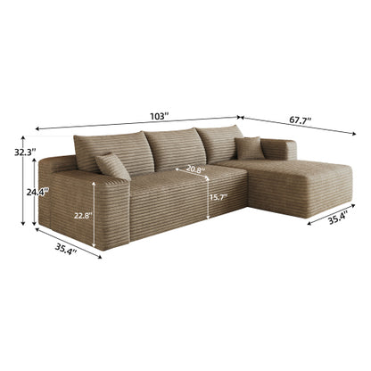 103 inch  Camel Corduroy L-Shape Cloud Sectional Sofa