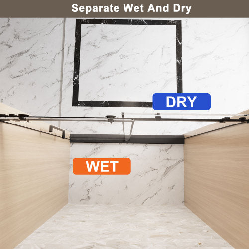 Frameless Single sliding shower door 56-60 "W x 76" H, 1/4 "(6 mm) Clear Tempered Glass, Explosion Proof Film, Stainless Steel Handle Square Tube Track ,Matte Black