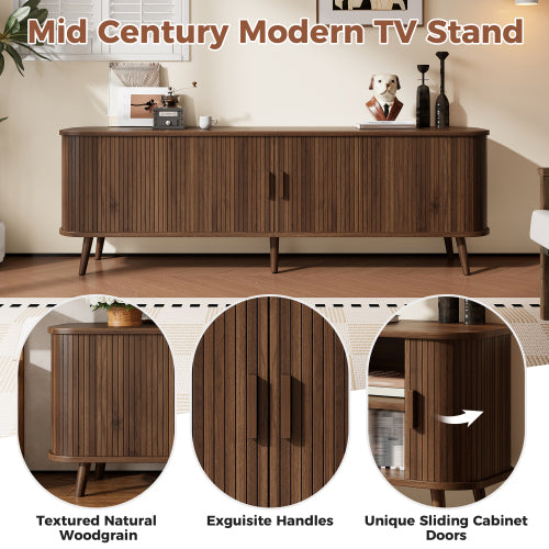 70 inch Modern TV Stand for TVs Up to 80 inch, Wood Grain Media Console with Solid Wood Legs