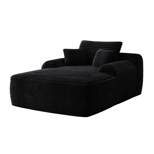 Black Convertible Plush Boneless Chaise Lounge Sleeper Sofa-Bed with Wide Armrest & Throw Pillows No-Assembly