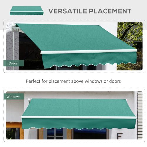 Outsunny 10' x 8' Retractable Awning, Patio Awnings, Sunshade Shelter w/ Manual Crank Handle, UV & Water-Resistant Fabric and Aluminum Frame for Deck, Balcony, Yard, Green