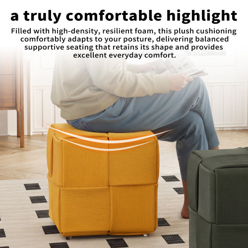 Ottoman Yellow Corduroy Square Foot Stool with Storage-Free Design