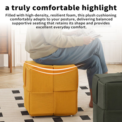 Ottoman Yellow Corduroy Square Foot Stool with Storage-Free Design