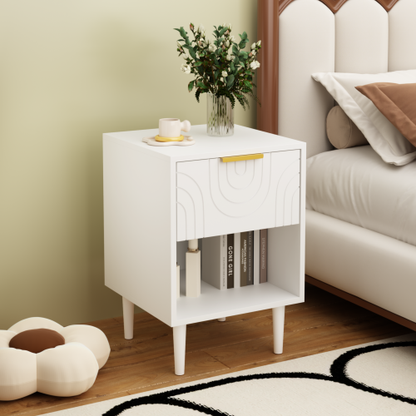 22.83'' H Modern White Nightstand with One Drawer and Open Shelf, Gold - Accented Handle, Ideal for Bedroom Decor