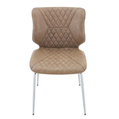 Set of 2 Khaki Crazy Horse Oil Wax Leather Dining Chairs, Electroplated Metal Leg Diamond Tuft High Back Chairs