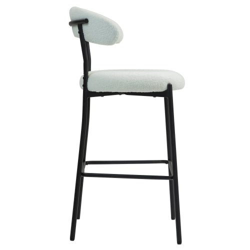 26inch  Counter height bar stools Teddy fabric cover kitchen island counter bar stool with black powder coating base and footrest(Snow)