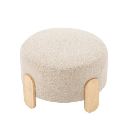 24.8 inch Round Soft Fabric Ottoman, Natural Wood Leg Multifunctional Footrest Extra Seat for Home Office
