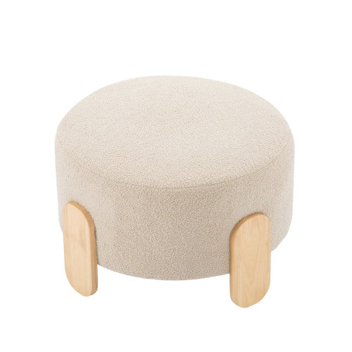 24.8 inch Round Soft Fabric Ottoman, Natural Wood Leg Multifunctional Footrest Extra Seat for Home Office