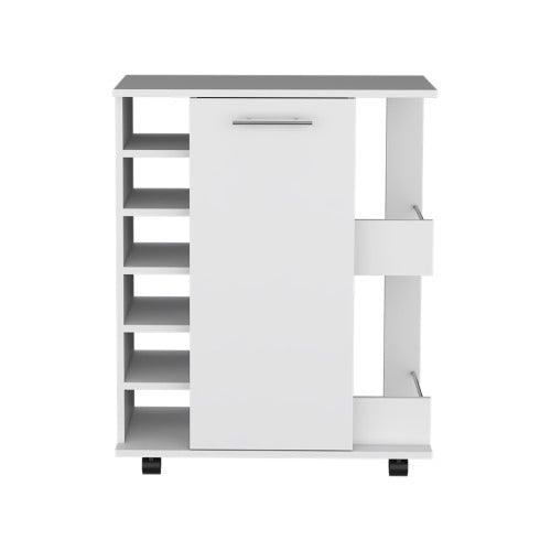 Bar Cart with Casters, 2-Side Storage Shelves and 6-Wine Bottle Rack