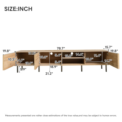 78.7 inch Natural Wood Vertical Groove TV Stand Heavy Iron Leg Entertainment Center For 85 inch TV
