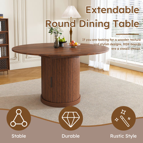 Extendable Oval Dining Table with 2-Tier Storage, Walnut Brown