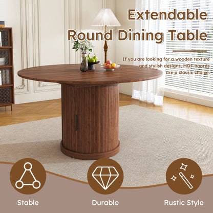 Extendable Oval Dining Table with 2-Tier Storage, Walnut Brown