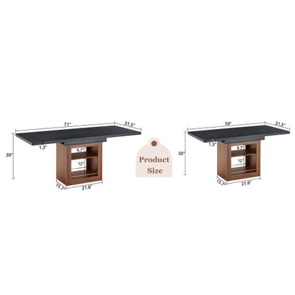 Expandable MDF Dining Table with Storage, Black Tabletop