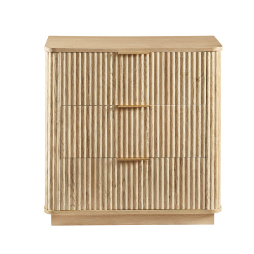 3 Drawers Drasser, 27.6'' Wide Modern Chest of Drawers Curved wave Design,Nightstand,Wood Drawer Organizer for Bedroom, Living Room, Hallway, Oak,27.6''W x 15.8''D x 27.4''H.