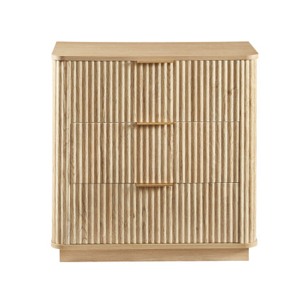 3 Drawers Drasser, 27.6'' Wide Modern Chest of Drawers Curved wave Design,Nightstand,Wood Drawer Organizer for Bedroom, Living Room, Hallway, Oak,27.6''W x 15.8''D x 27.4''H.