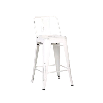 Modern Light Weight Industrial Contemporary Rustic Vintage Costal Metal Barstools with Bucket Back and 4 Leg Design, Seat Bar Stools (Set of 2) (24" Seat, Distressed White)