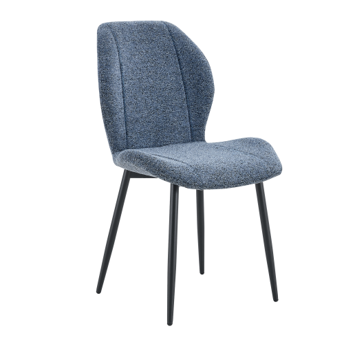 Set of 4 Smog Blue Fabric Dining Chairs,Black Metal Legs & Adjustable Feet