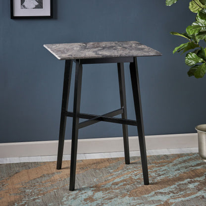 Modern Bar Height 42inch   Dining Table, Rubberwood Legs and Laminate Table Top, Paladina Marble Finish, Black