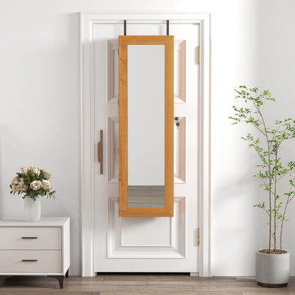 Solid Wood Jewelry Armoire Organizer Cabinet with Full-Length Mirror, 47.5x14.3 in Wall-Mounted Lockable with LED Light