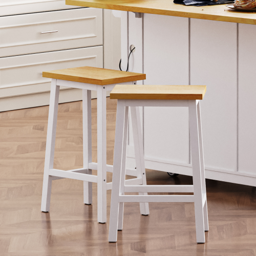 Solid Wood Bar Stools (Not Cheap Iron), 25.6inch Tall Set of 2 Bar Chairs, Kitchen Counter Stools with Footrests, Farmhouse Stools for Dining Room, Kitchen, Counter, White