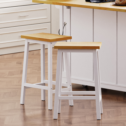 Solid Wood Bar Stools (Not Cheap Iron), 25.6inch Tall Set of 2 Bar Chairs, Kitchen Counter Stools with Footrests, Farmhouse Stools for Dining Room, Kitchen, Counter, White