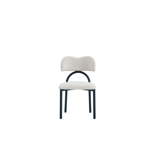 Breathable Fabric Dining Chairs with Black Metal Frames, Set of 2, Off White