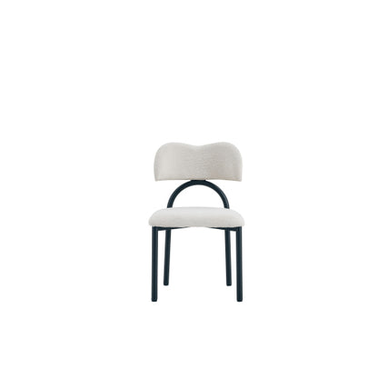 Breathable Fabric Dining Chairs with Black Metal Frames, Set of 2, Off White
