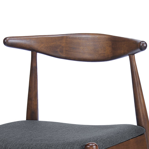 Set of 2 Walnut + Charcoal Retro Rubberwood Dining Chairs, Ergonomic Arched Back TSCA Foam 300lbs Capacity