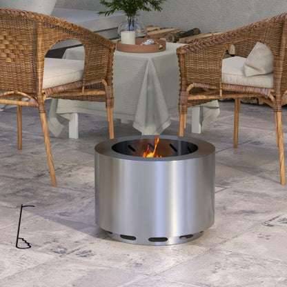 Outsunny Smokeless Fire Pit, 19" Portable Wood Burning Firepit with Poker