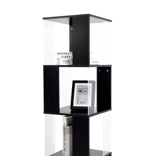 6-Tier Black 360¡ã Rotating Bookshelf Particleboard Acrylic Anti-Tall Base Household Multi-Layer Storage Display Shelf