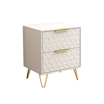 set of 2 nightstand with Light-Luxury Wall-Mounted Cabinet: 2 Drawers, Bottom support rail , Gold Legs & Handles, 3D Embossed, for Bedroom/Living Room/Office