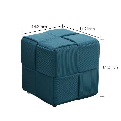 Blue Square Corduroy Ottoman Foot Stool, 300 LBS Sturdy No-Assembly Vanity Seat for Bedroom & Dorm