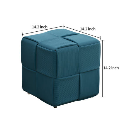 Blue Square Corduroy Ottoman Foot Stool, 300 LBS Sturdy No-Assembly Vanity Seat for Bedroom & Dorm